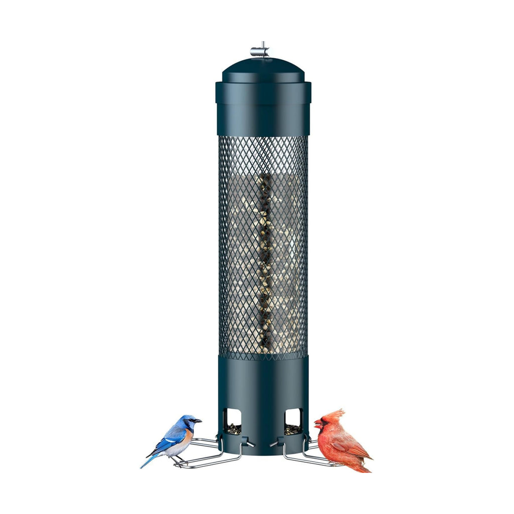 LCSEVEN Bird Feeders for Outdoors Squirrel Proof with Weight-Activated Perches, Hanging Bird Feeder for Outside, Metal Feeder for Wild Cardinal, Finch, Blue Jay, Chickadee, 3LB Seed Capacity, Green
