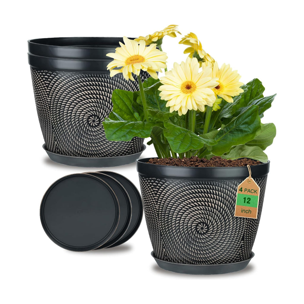 Quarut 12 Inch 4 Pack Large Pots, for Plants,Plastic Flower Pot for Indoor