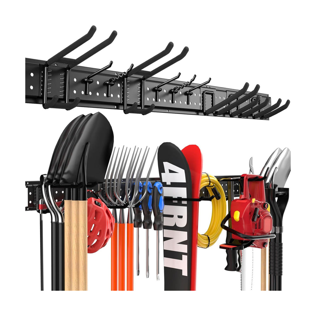 Garage Tool Organizer Wall Mount 49.5 inches with 10 Adjustable Heavy-Duty Hooks, Garage Organization, Garden Tool