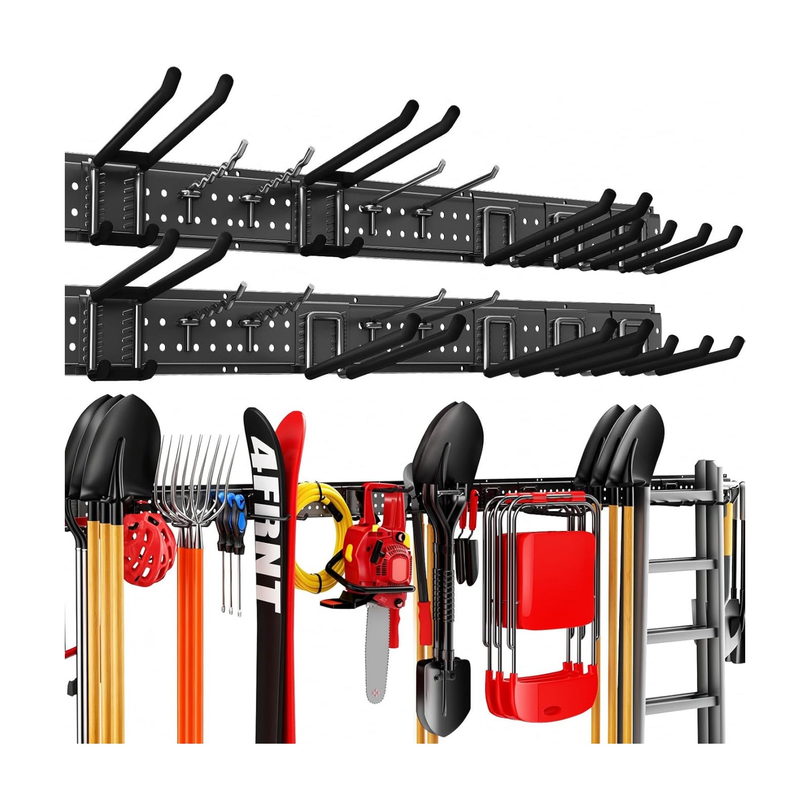 Garage Tool Organizer Wall Mount 99 inches with 18 Adjustable Heavy-Duty Hooks, Garage Organization, Garden Tool