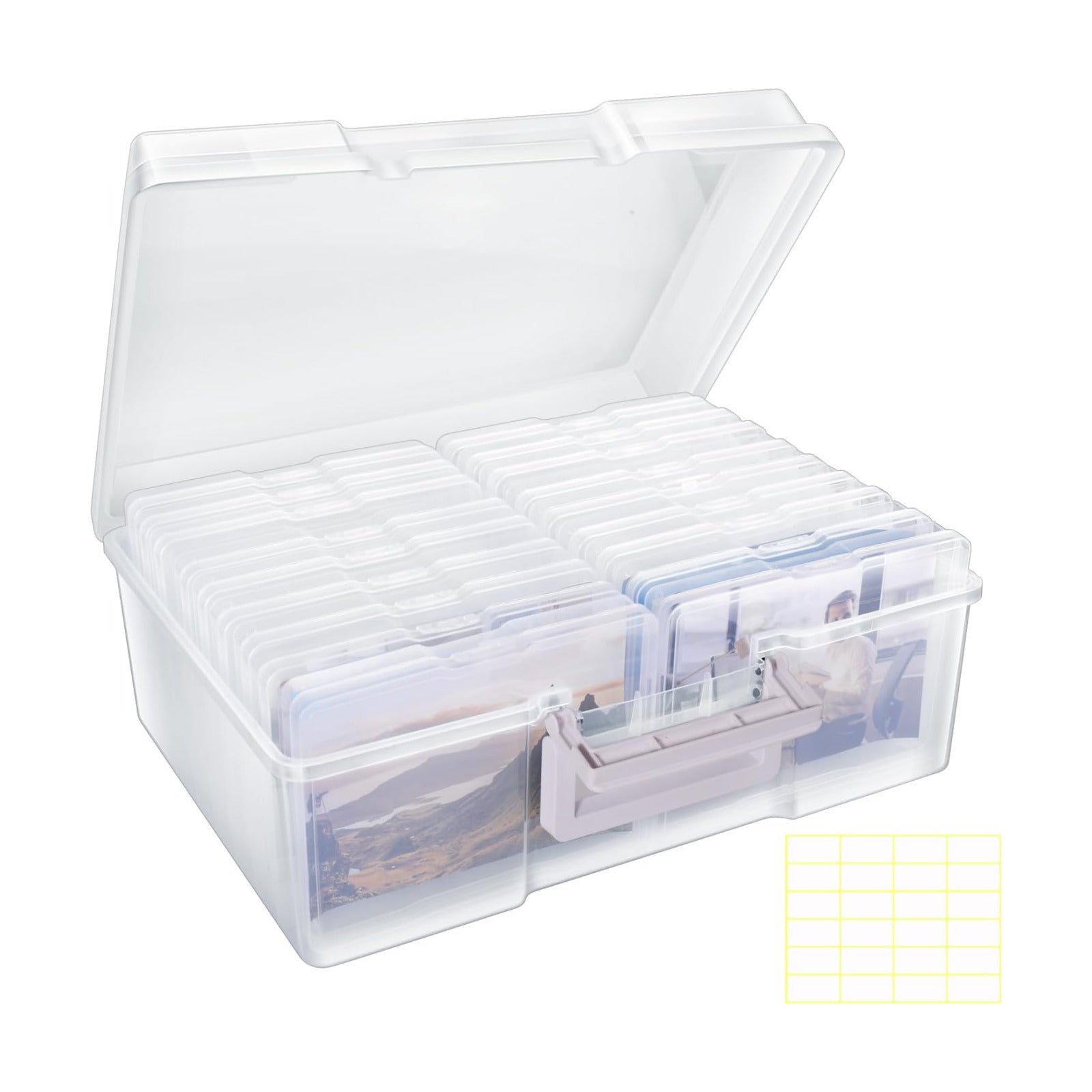 Photo Storage Box 5" x 7", Extra Large Photo Storage Container | 18 Inner Cases, Clear Picture Box with Handle, Seeds
