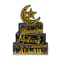 Moucuny 4 Pcs Ramadan Mubarak Wooden Block Signs, Farmhouse Table Decor