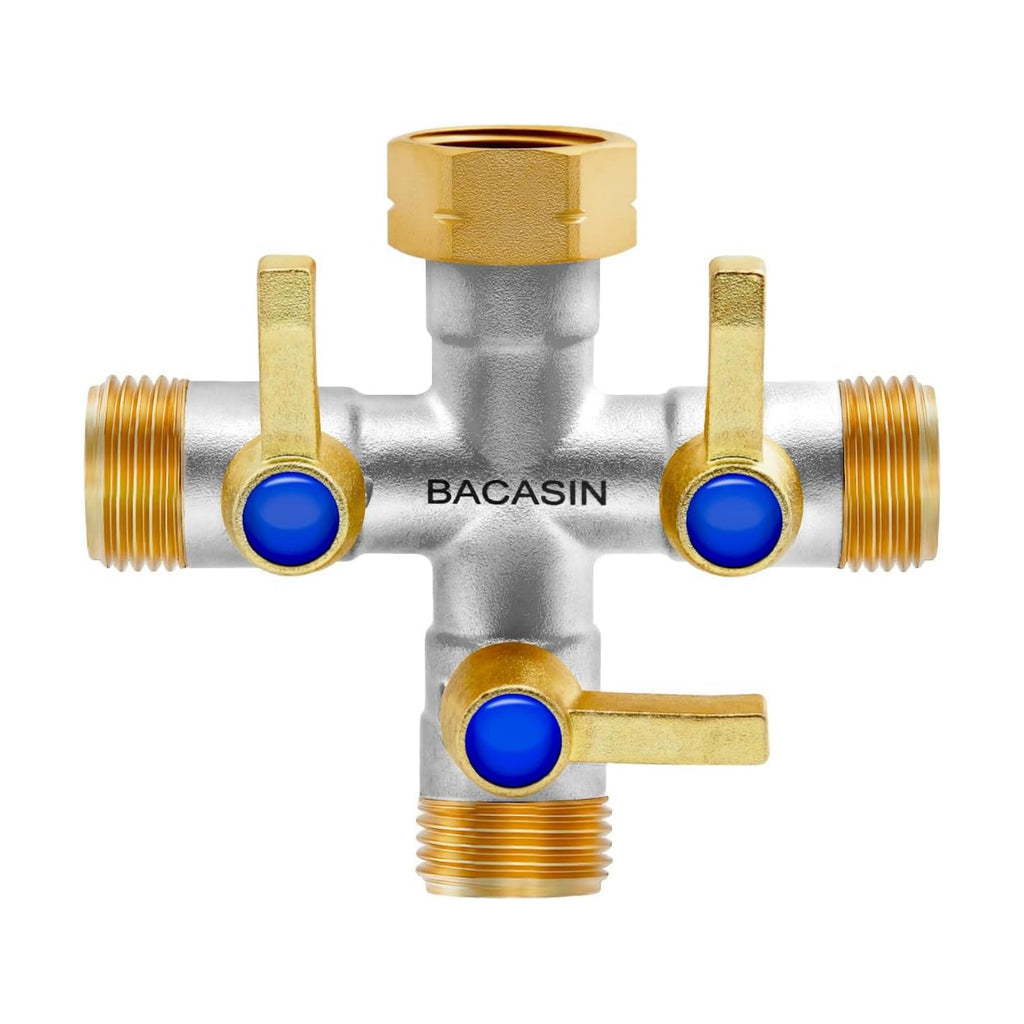 Brass Garden Hose Splitter, 3 Way Hose Splitter, Outdoor Hose Splitter, GHT 3/4 In, Female Inlet And 3 Way 3/4 In