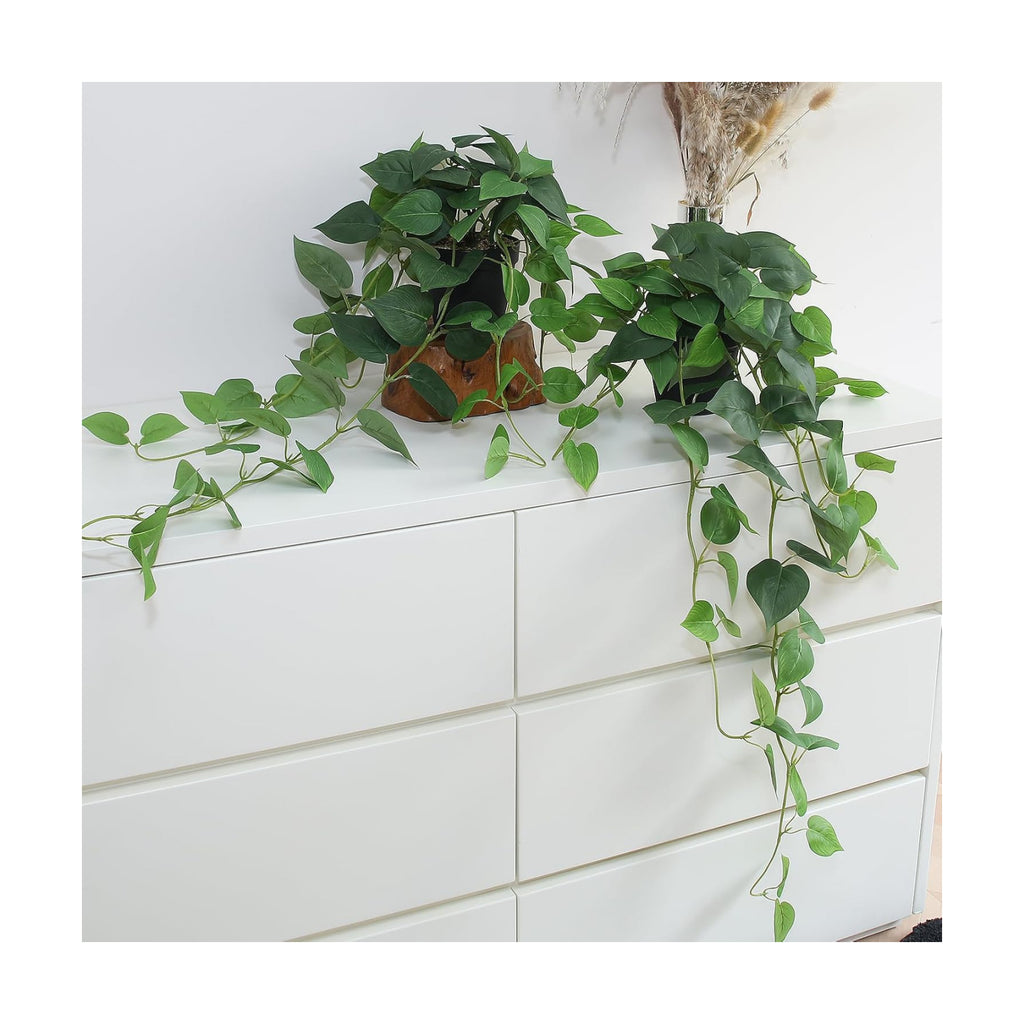 alyptus Fake Pothos Hanging Plants – 33" Set of 2 Faux Ivy Vines with Pots Realistic Silk Devil’s Ivy for Indoor Décor
