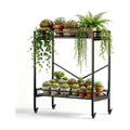Zhongma 2 Tier Window Height Sturdy Metal Plant Stand with Wheels, 32.7x16x39.4 Inch High, Heavy Duty Succulent Shelf