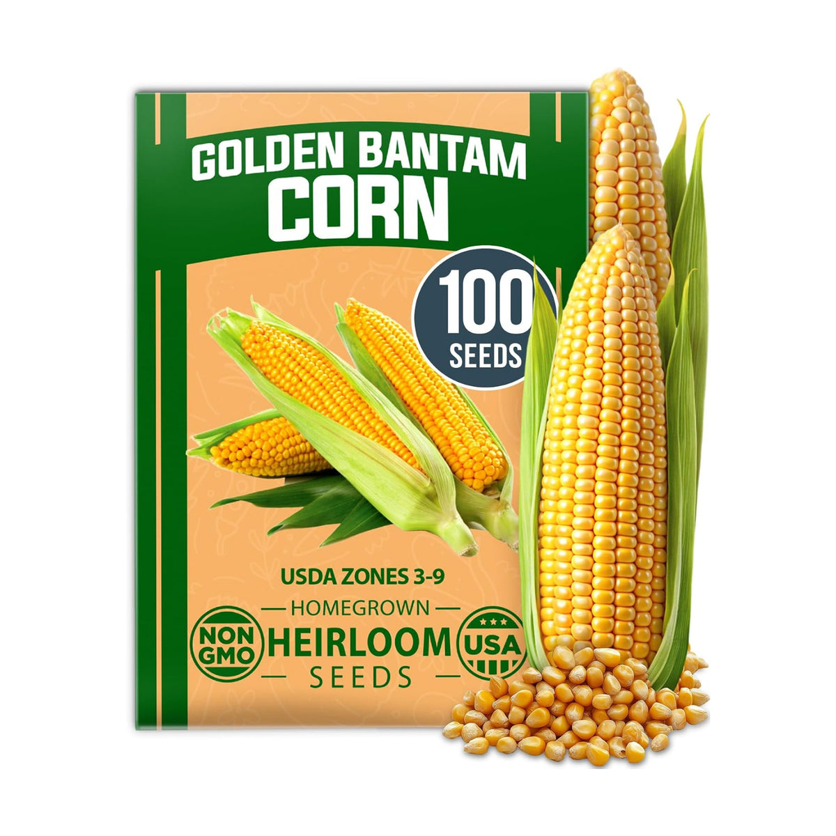 HOME GROWN Golden Bantam Sweet Corn Seeds, 100+ Seeds, Zea mays
