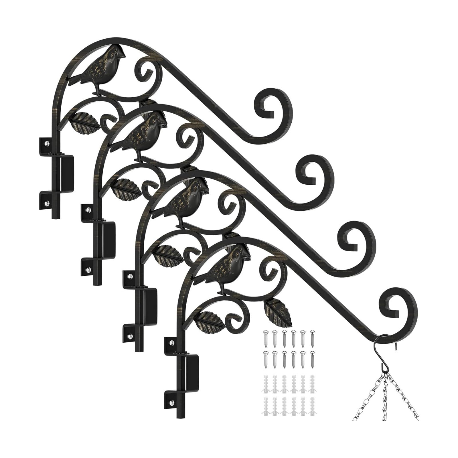 Plant Hangers Outdoor, 4 Pack 15.15 inch Swivel Plant Hangers Indoor Wall Mount Sturdy Wrought Iron Plant Wall Hanger