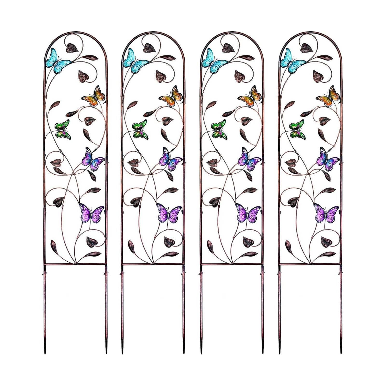 aboxoo 4-Pack Butterfly Metal Garden Trellis, 60" Decorative Outdoor Fence | For climbing