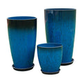 24,21,11 Inch Large Plastic Planters with Drainage Hole and Saucer - Set of 3 Tall Plant Pots Indoor Flower Pot Tall