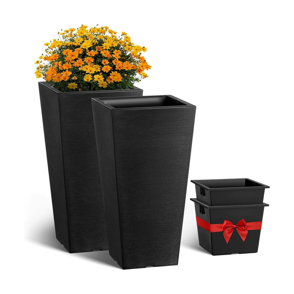 VEVOR Set of 2 Tall Outdoor Planters 22inch, Large Planters for Outdoor Indoor Plants, Black Front Porch Planter Flower