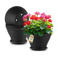 RooTrimmer 5 Pack 10 Inch Plant Pots with Saucers, Plastic Flower Pots with Drainage Holes, Large Planters for Indoor