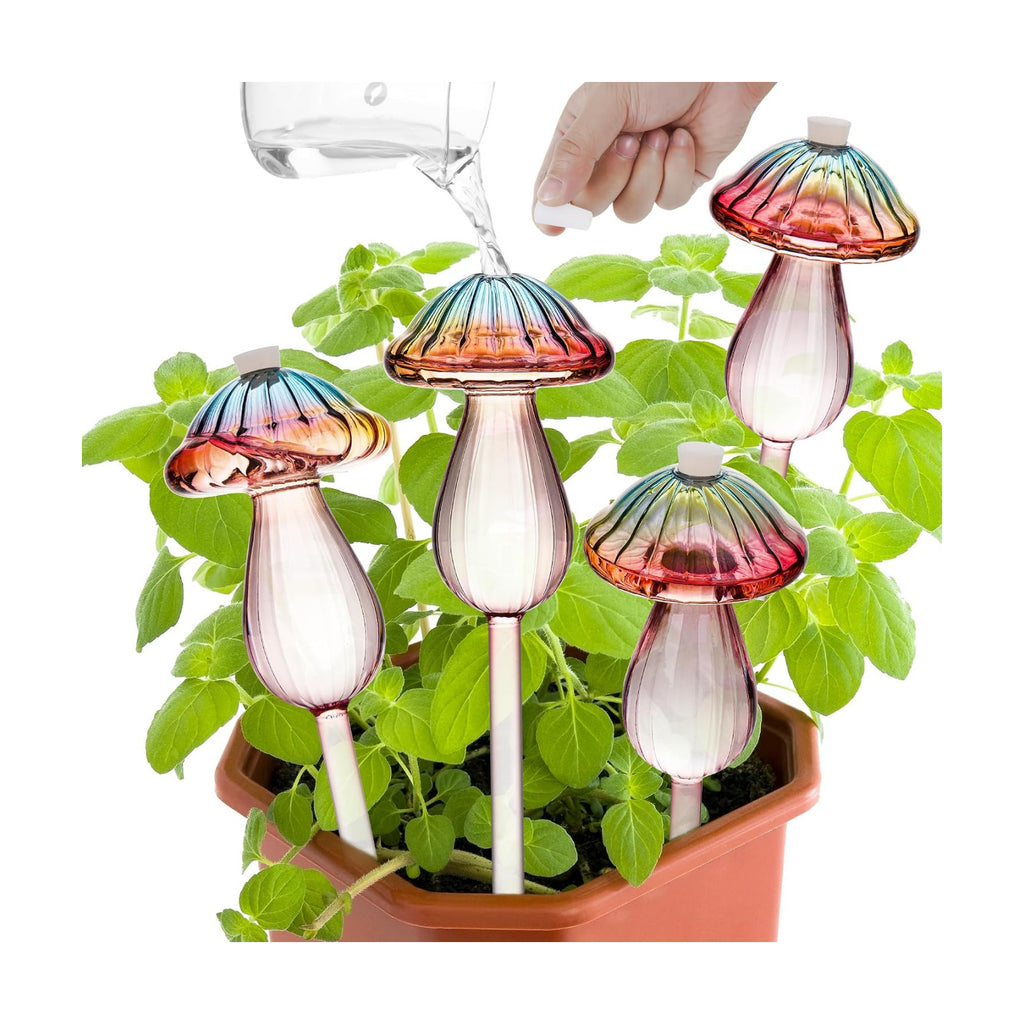 4 Pack Self Watering Globes for Plants Mushroom Glass Plant Watering Globes | Plant Watering Devices for Indoor &