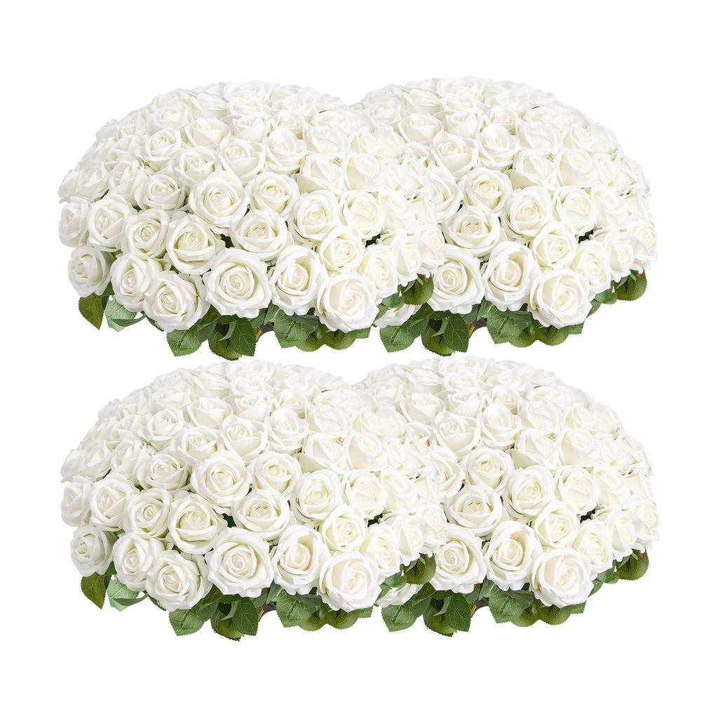 Auihiay 104pcs Roses Artificial Flower - Realistic White Fake Roses
