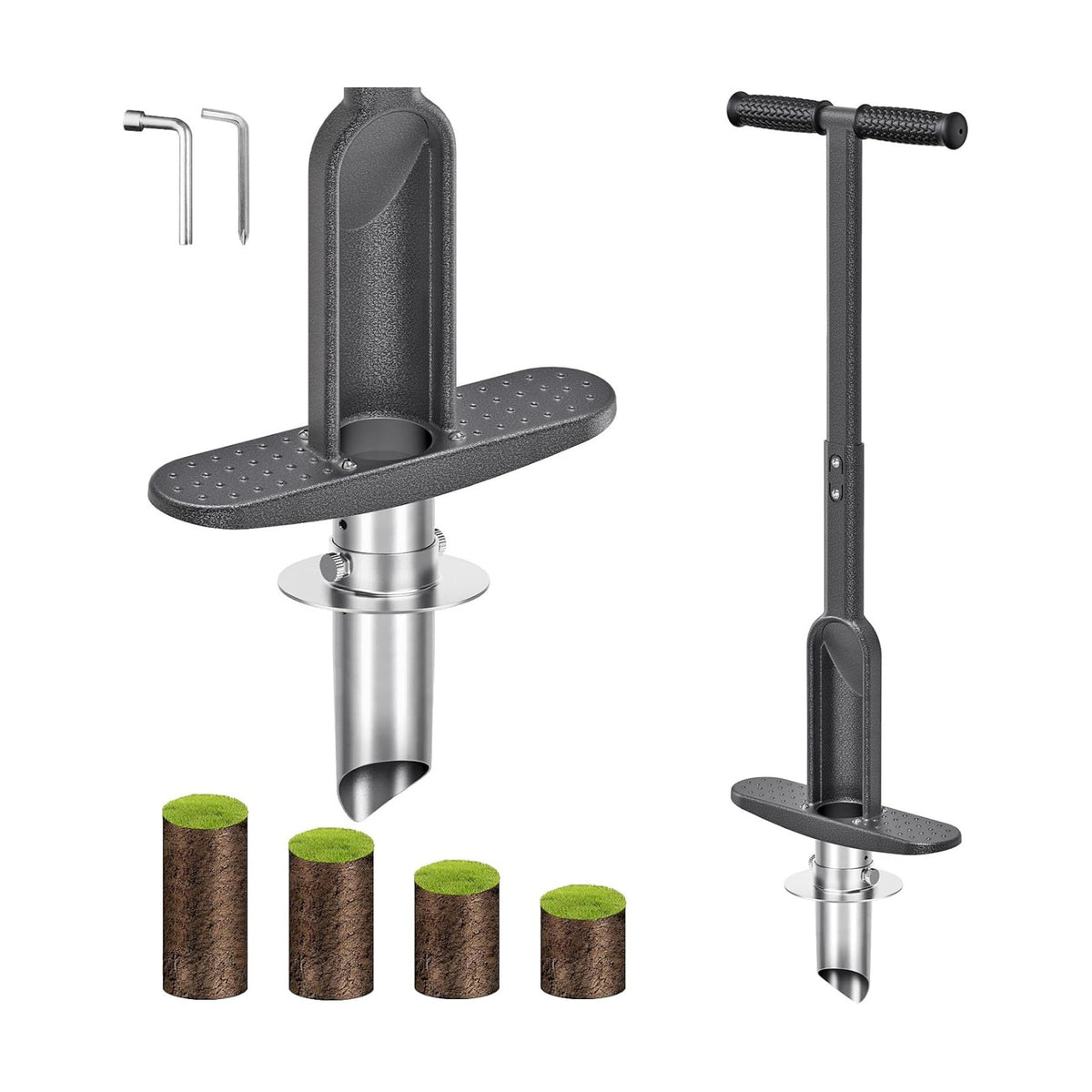 BeneLabel Grass Plugger Tool Lawn Plugger Tool Adjustable 3-6 Inch Digging Depth Long Handle Bulb Planter Tool Heavy Duty Sod Plug Cutter for Turf Repair, Bulb Planting, Seedling Transplant