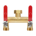 2 Way Garden Hose Splitter, 3/4" GHT Outdoor Water Spigot Splitter | Heavy Duty Solid Brass Body with Shut-off Valves &