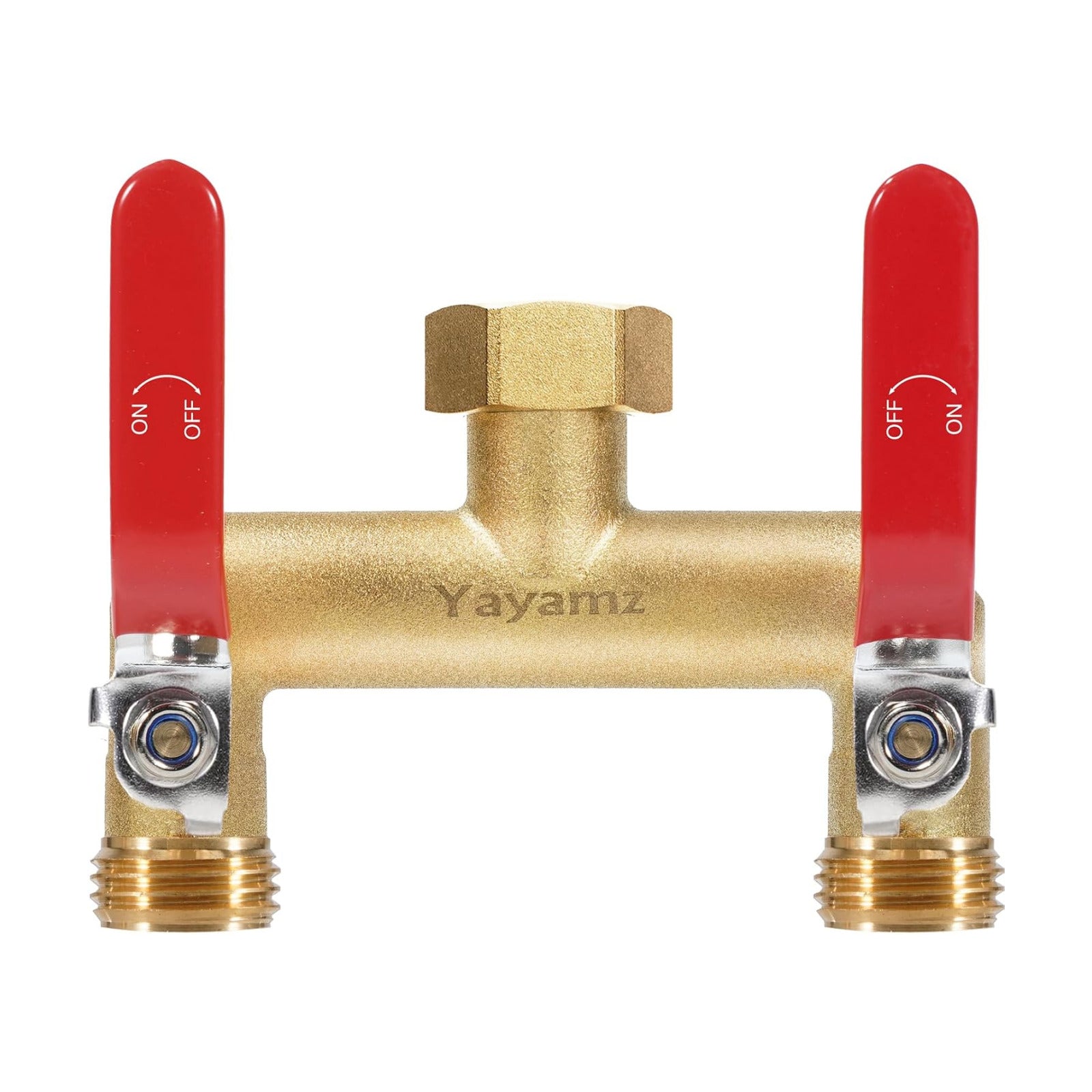 2 Way Garden Hose Splitter, 3/4" GHT Outdoor Water Spigot Splitter | Heavy Duty Solid Brass Body with Shut-off Valves &