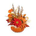 Artificial Pumpkin Fall Décor - Autumn Table Centerpieces with Red Faux Flowers, Maple Leaves, Sunflowers, Pumpkin – Halloween, Thanksgiving & Harvest Home Decoration