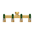 4 Way Garden Hose Splitter, 3/4" GHT Outdoor Water Spigot Splitter | Heavy Duty Solid Brass Body with Shut-off Valves &