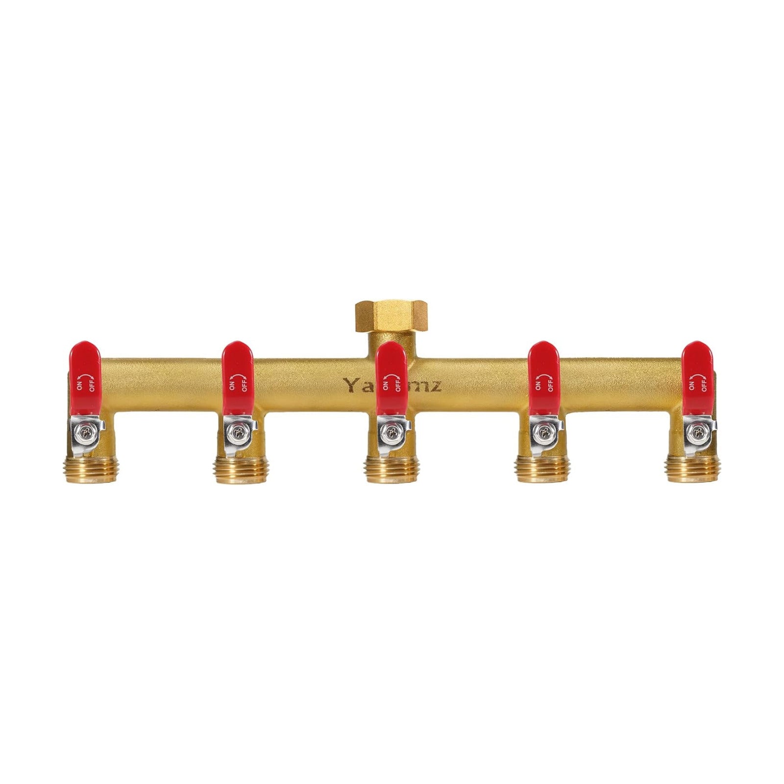 5 Way Garden Hose Splitter, 3/4" GHT Outdoor Water Spigot Splitter | Heavy Duty Solid Brass Body with Shut-off Valves &