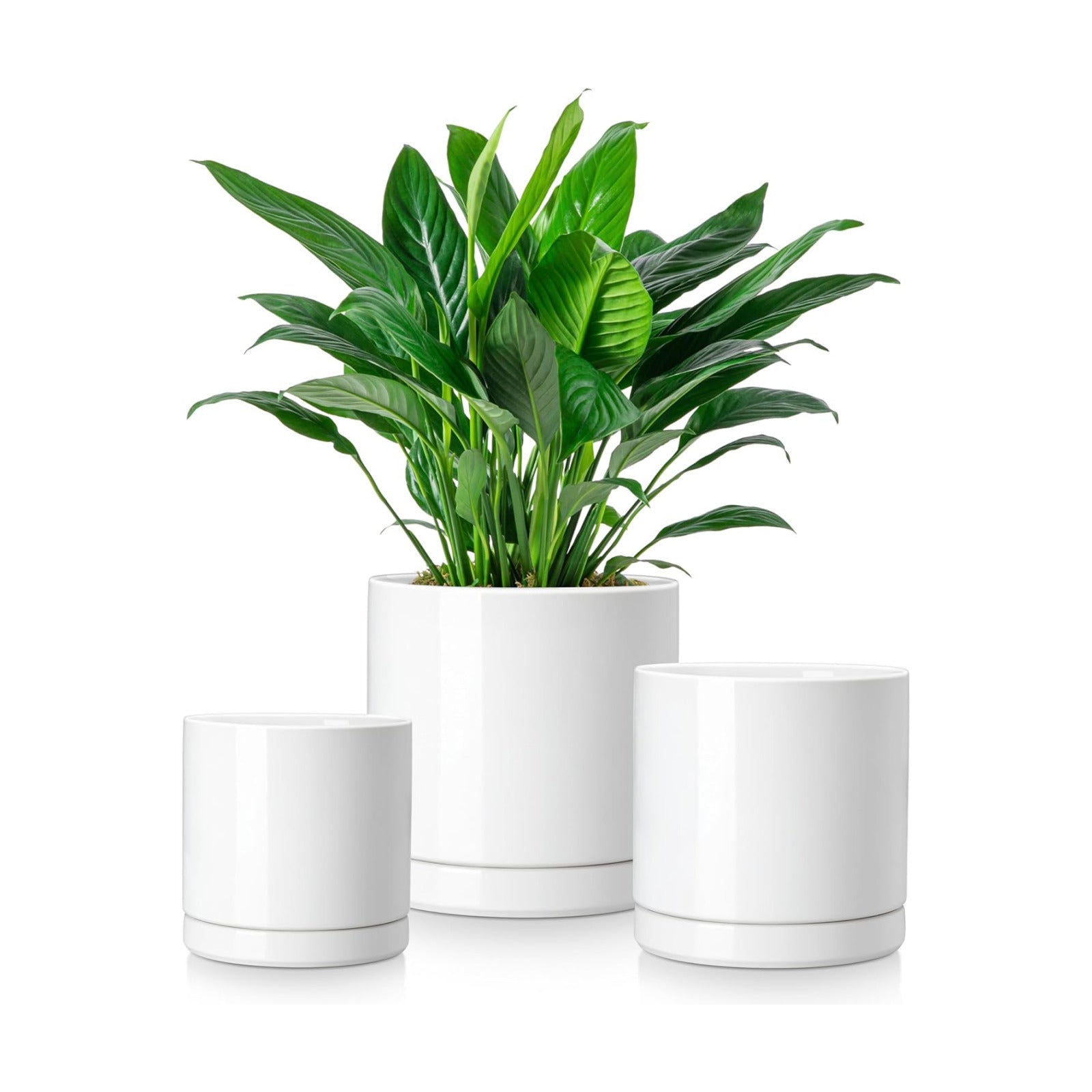 vancasso Ceramic Plant Pots, 3 Piece Planters for Indoor Plants, White | 4.25+5.25+6.25 Inch Flower Pots with Drainage