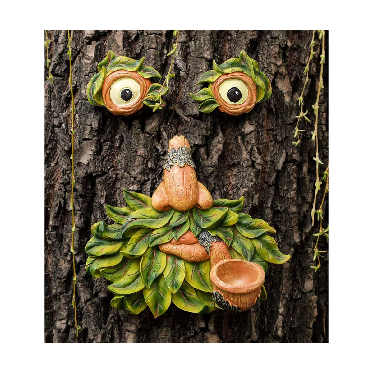 Tree Faces Decor Outdoor with Bird Feeder, Whimsical Tree Art - 8 Inch