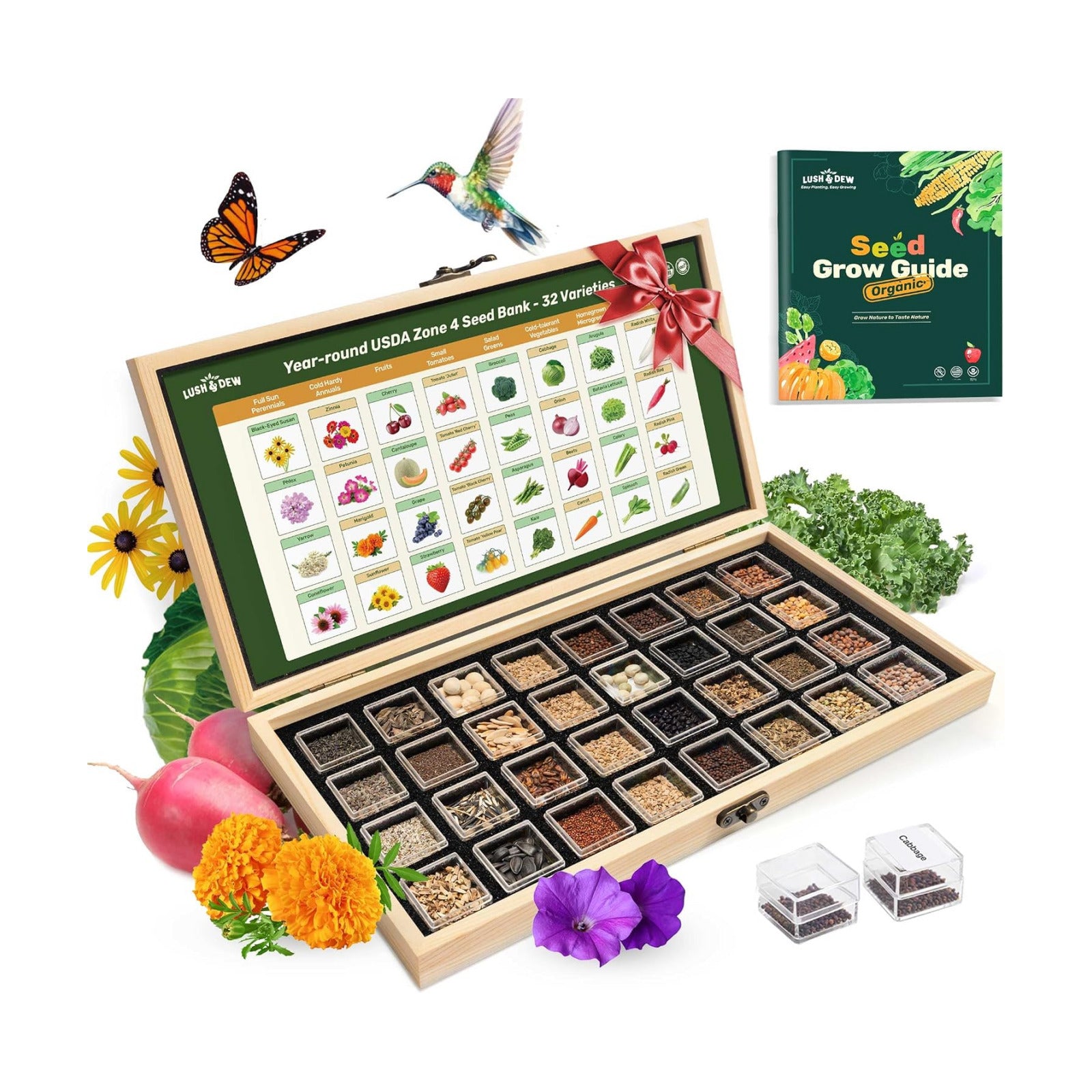 USDA Zone 4 Seed Bank, 32 Varieties Non-GMO Heirloom Vegetable Herb Seeds | Gardening Gifts for Women Men, Emergency