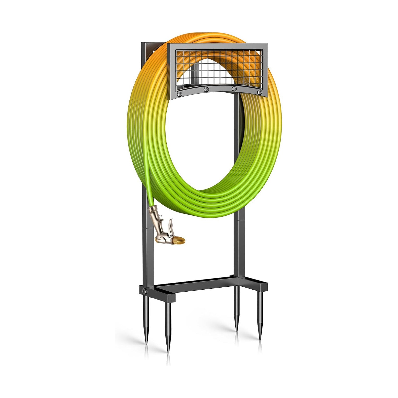 Garden Hose Holder – Heavy-Duty Metal Hose Reel with 4 Spikes, Supports Up to 150FT Hose, Sturdy Freestanding Storage