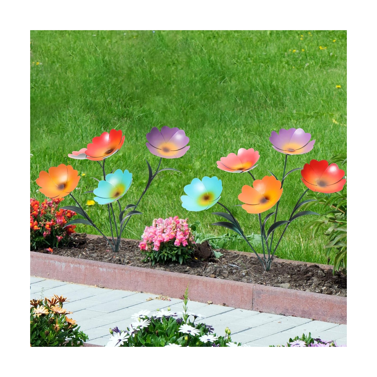 Yaocom 2 Pack Metal Flowers for Outdoor, Decorative Garden Stakes Yard Art, Outdoor Spring Garden Stake Summer Decor