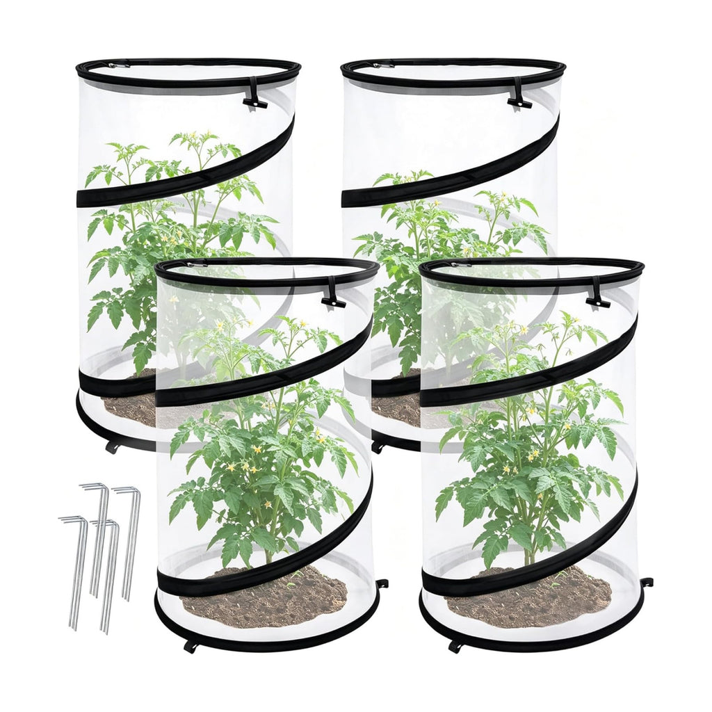 4 Pcs Pop Up Insect Barrier Plant Cover Net, 19.6" x 11.8" Round Foldable Plant Protectors Mesh Plant Enclosure, Garden