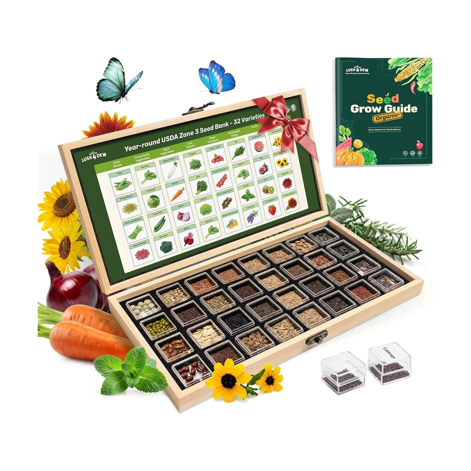 USDA Zone 3 Seed Bank, Gardening Gifts for Women Men, 32 Type Non-GMO Seeds | 30,000+ Heirloom Seeds for Planting