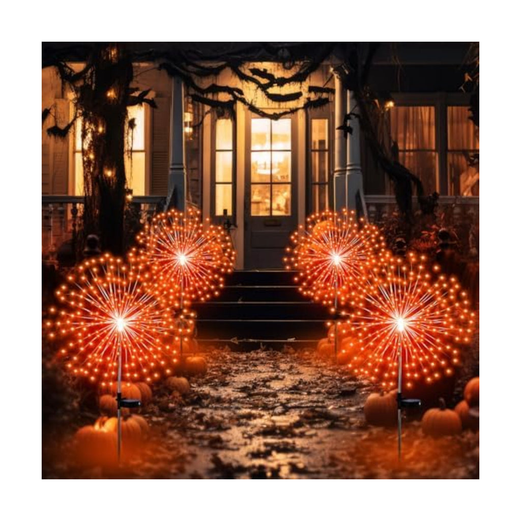 Tujoe 4 Pack Halloween Solar Decoration Outdoor Firework Lights, Orange