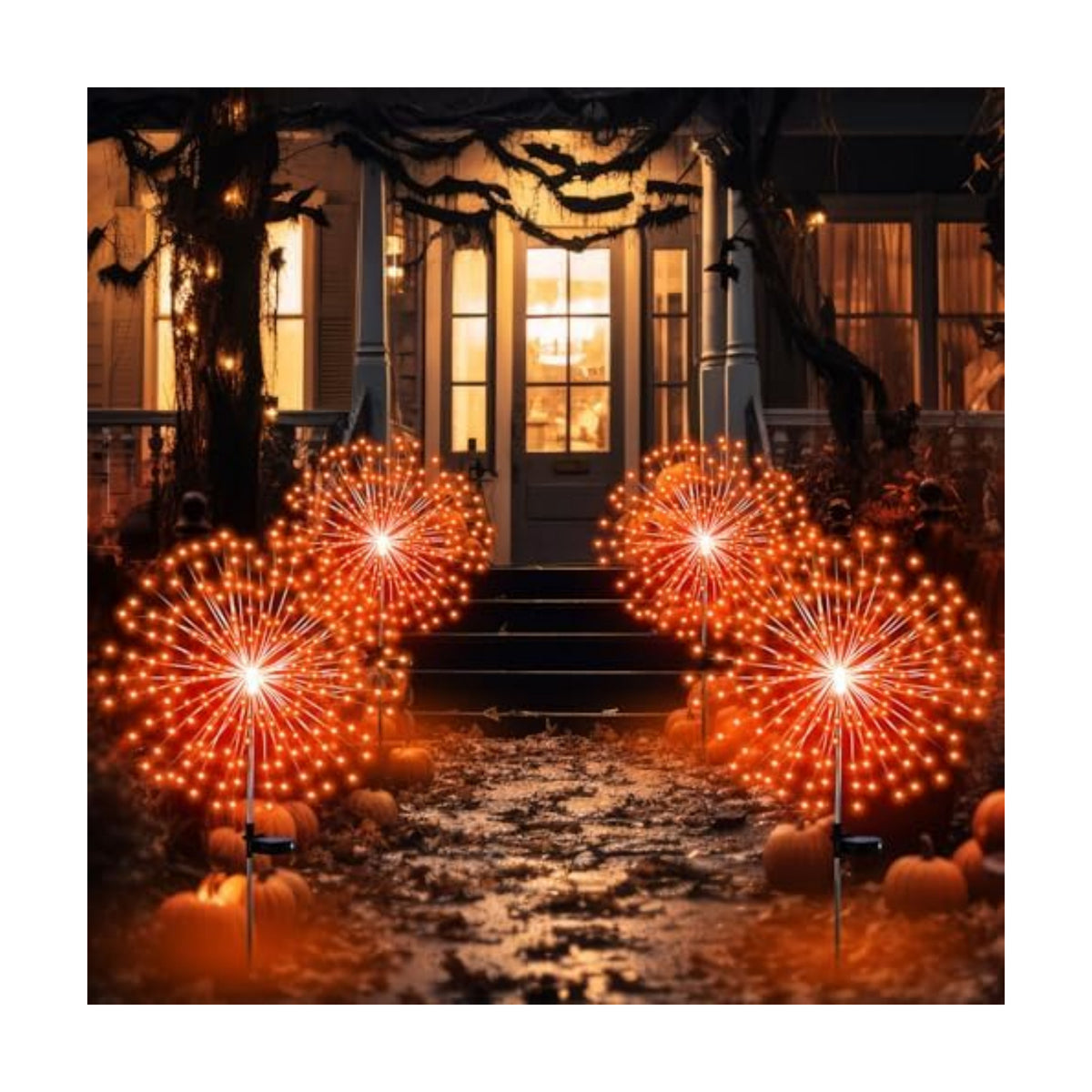Tujoe 4 Pack Halloween Solar Decoration Outdoor Firework Lights, Orange