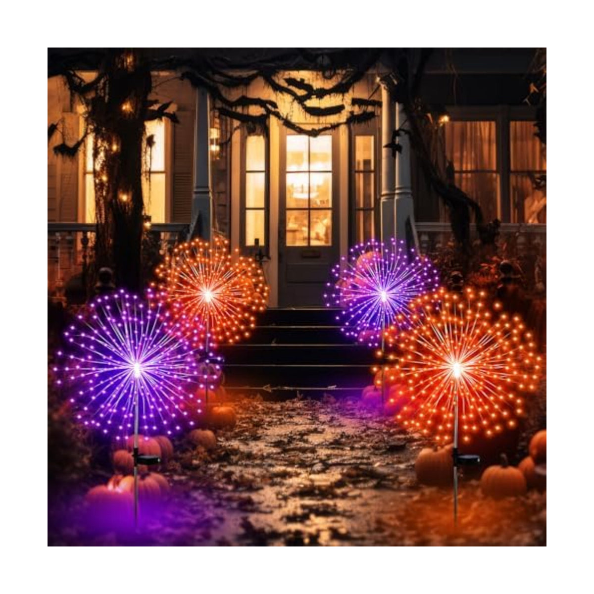 Tujoe 4 Pack Halloween Solar Firework Lights Decoration Orange, Purple