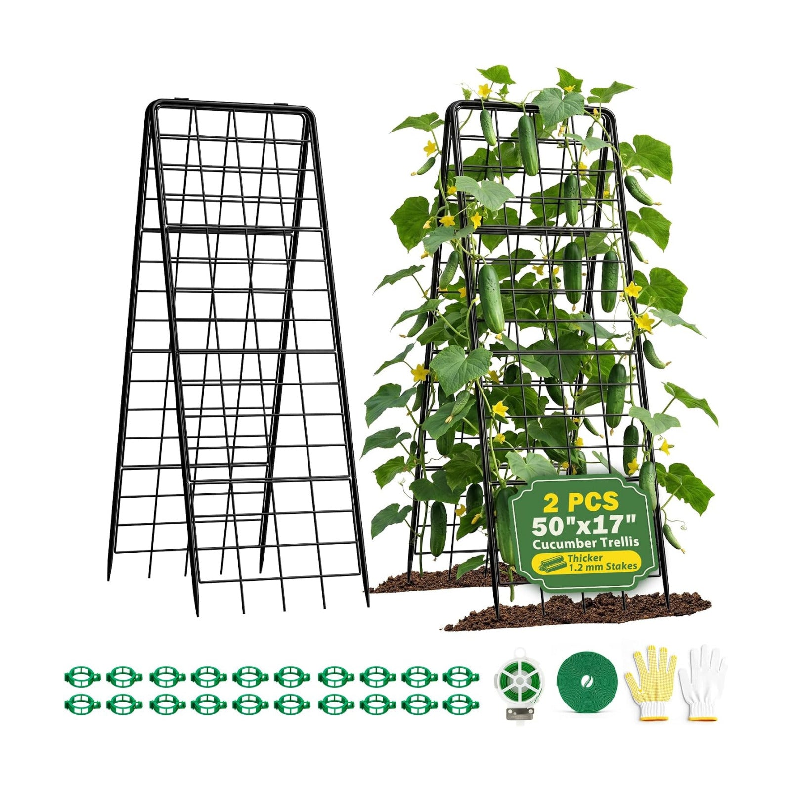Heavy Duty 2 Pack 50"x17" Adjustable A-Frame Trellis for Climbing Plants Outdoor, Metal Rust-Proof Garden Trellis