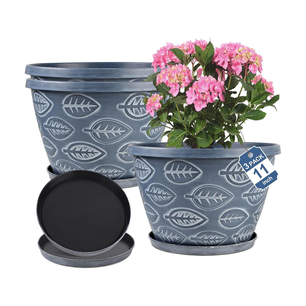 Nooulap Outdoor Flower Pots Set of 3, 11 Inch, Blue
