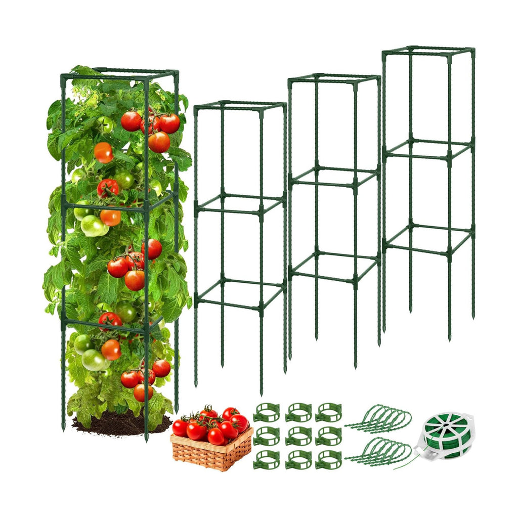 ROADPLUM 3 Pack 48" Tomato Cage for Garden, Heavy Duty Adjustable Plastic Coated Steel Pipe Tomato Stakes Trellis Plant