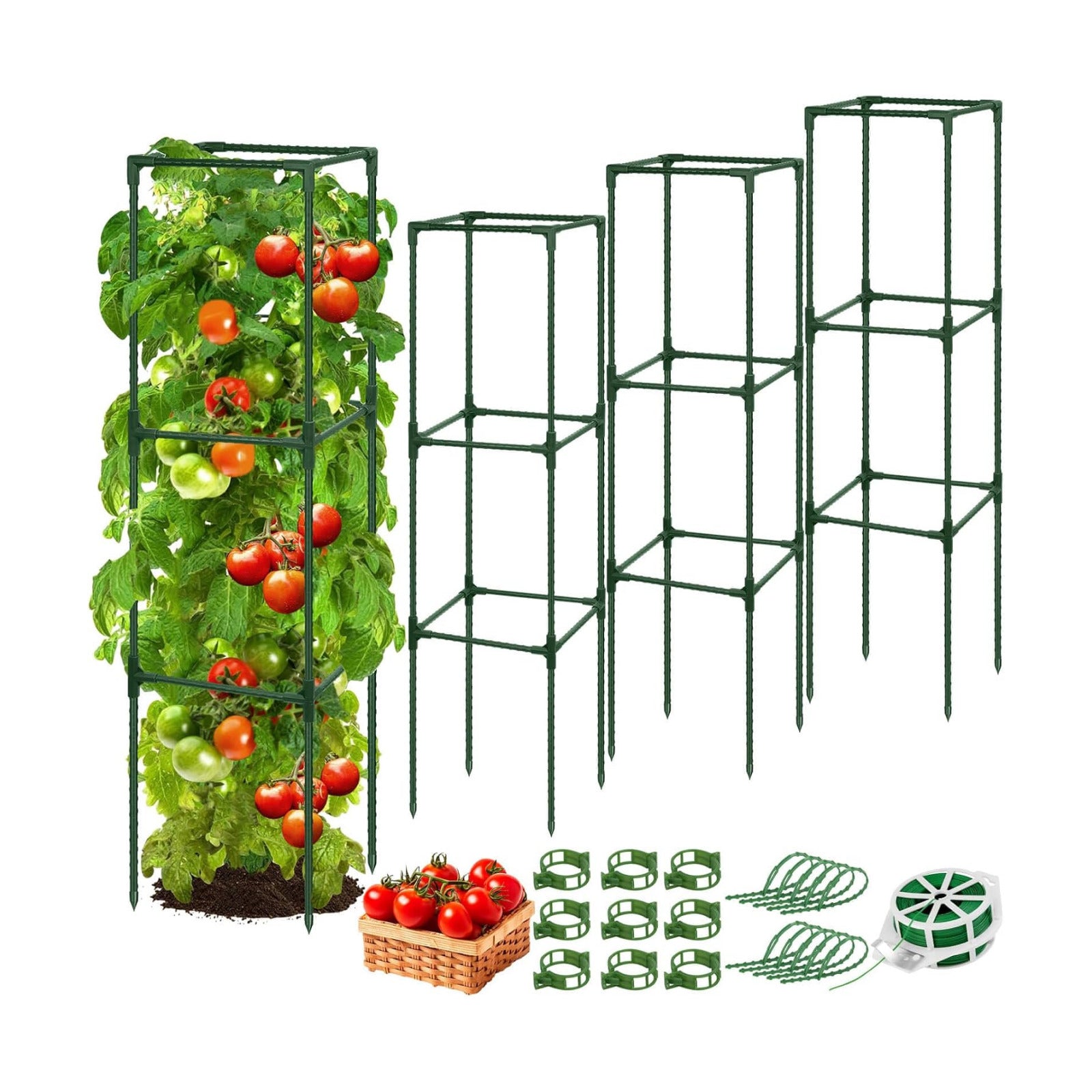 ROADPLUM 3 Pack 48" Tomato Cage for Garden, Heavy Duty Adjustable Plastic Coated Steel Pipe Tomato Stakes Trellis Plant