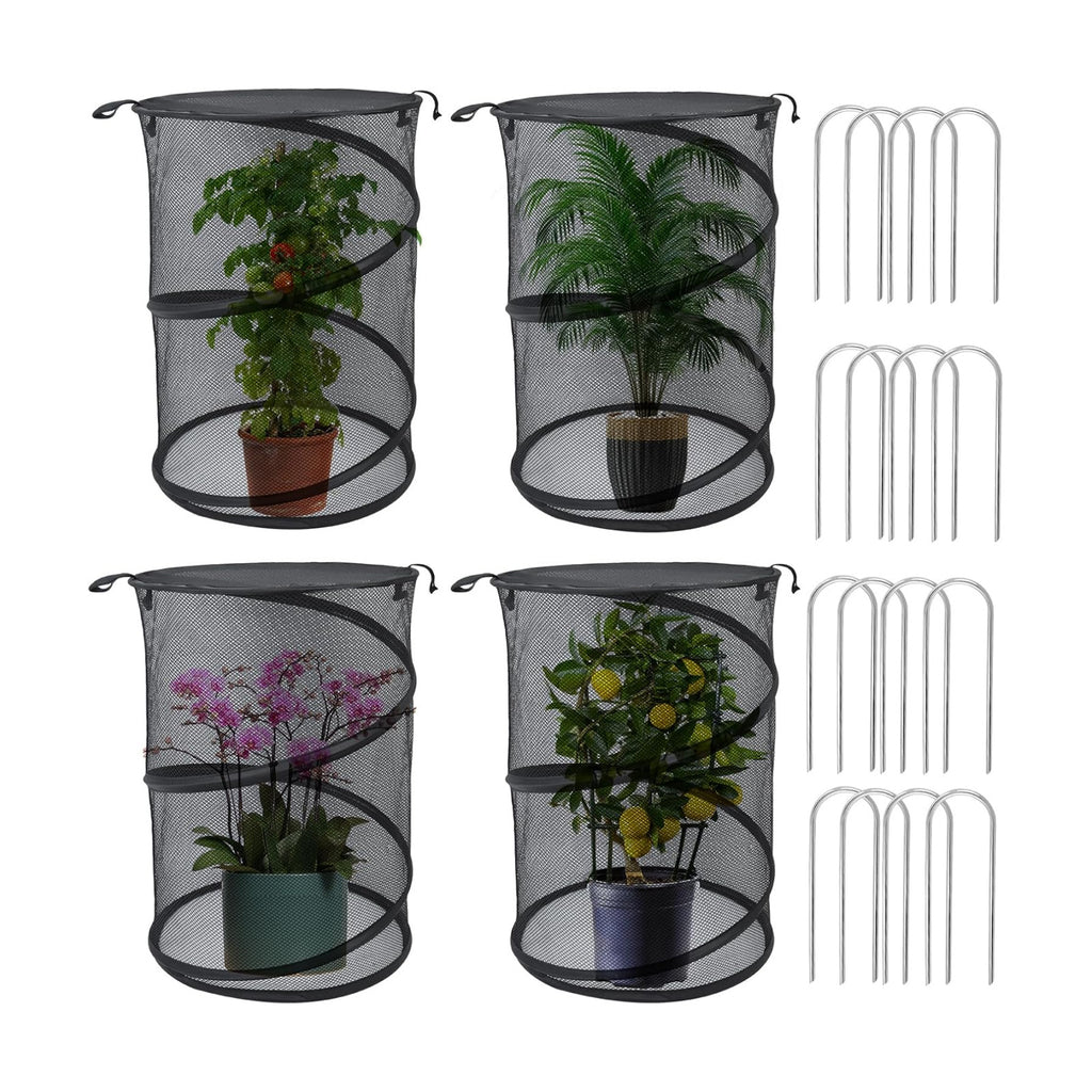 4 Pack Pop up Plant Covers Tent from Animals, 20"H X 13"D Insect Barrier Mesh Plant Guard Cover Net Black Garden Plant