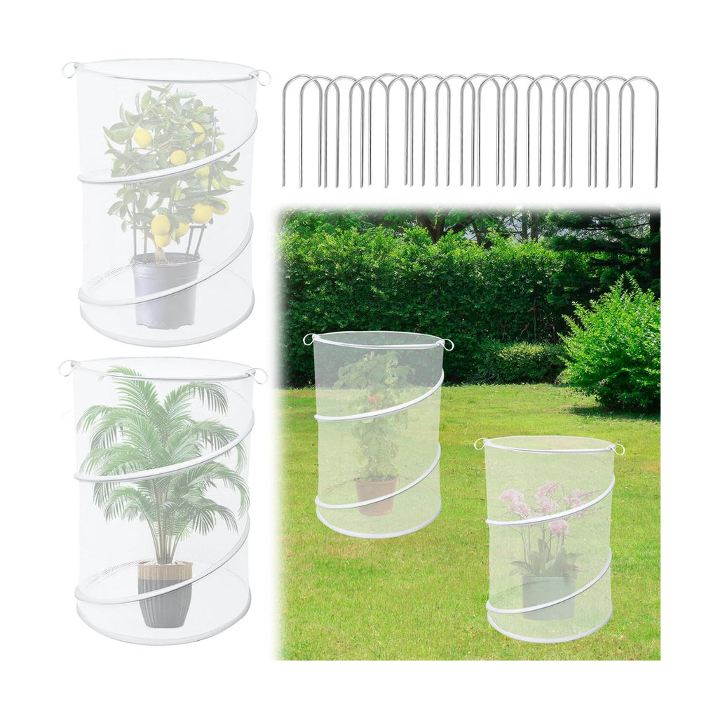 4 Pack Pop up Plant Covers Tent from Animals, 20"H X 13"D Insect Barrier Mesh Plant Guard Cover Net White Garden Plant