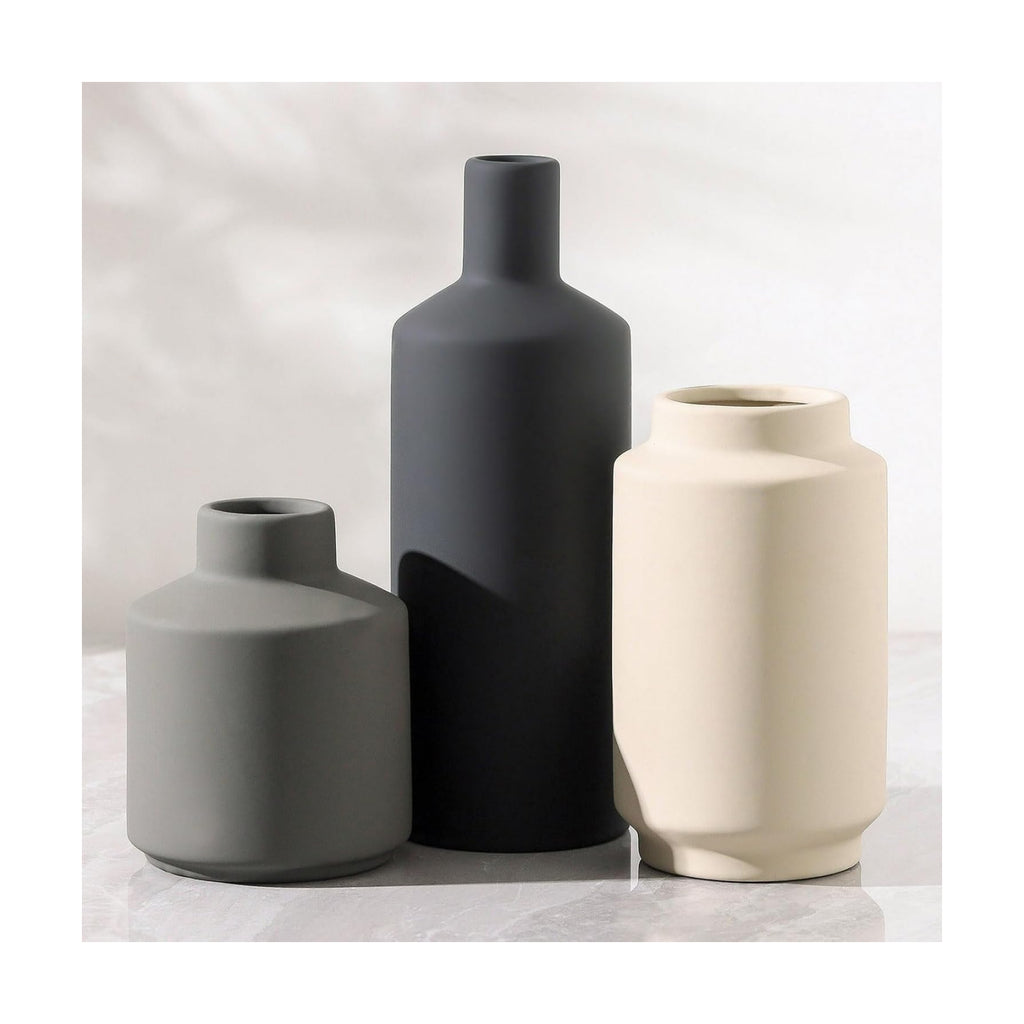Ceramic Vase Set of 3, Modern Decorative Vases for Home Decor, Small Flower Pottery Vase Sets, Boho Farmhouse Rustic Vases for Living Room, Kitchen, Bedroom, Bathroom, Shelf, Table