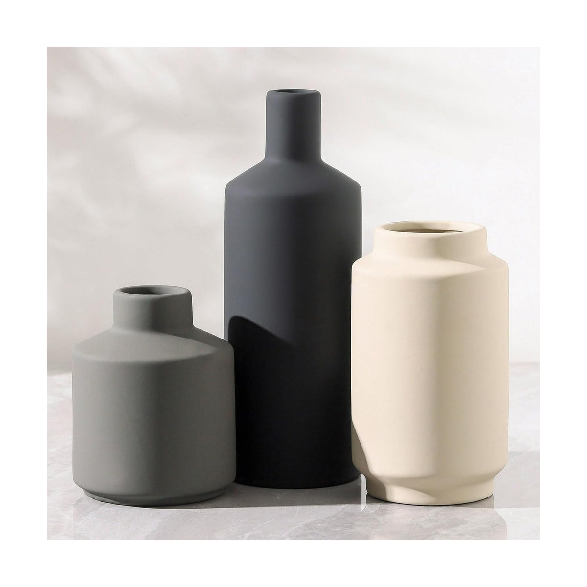 Ceramic Vase Set of 3, Modern Decorative Vases for Home Decor, Small Flower Pottery Vase Sets, Boho Farmhouse Rustic Vases for Living Room, Kitchen, Bedroom, Bathroom, Shelf, Table