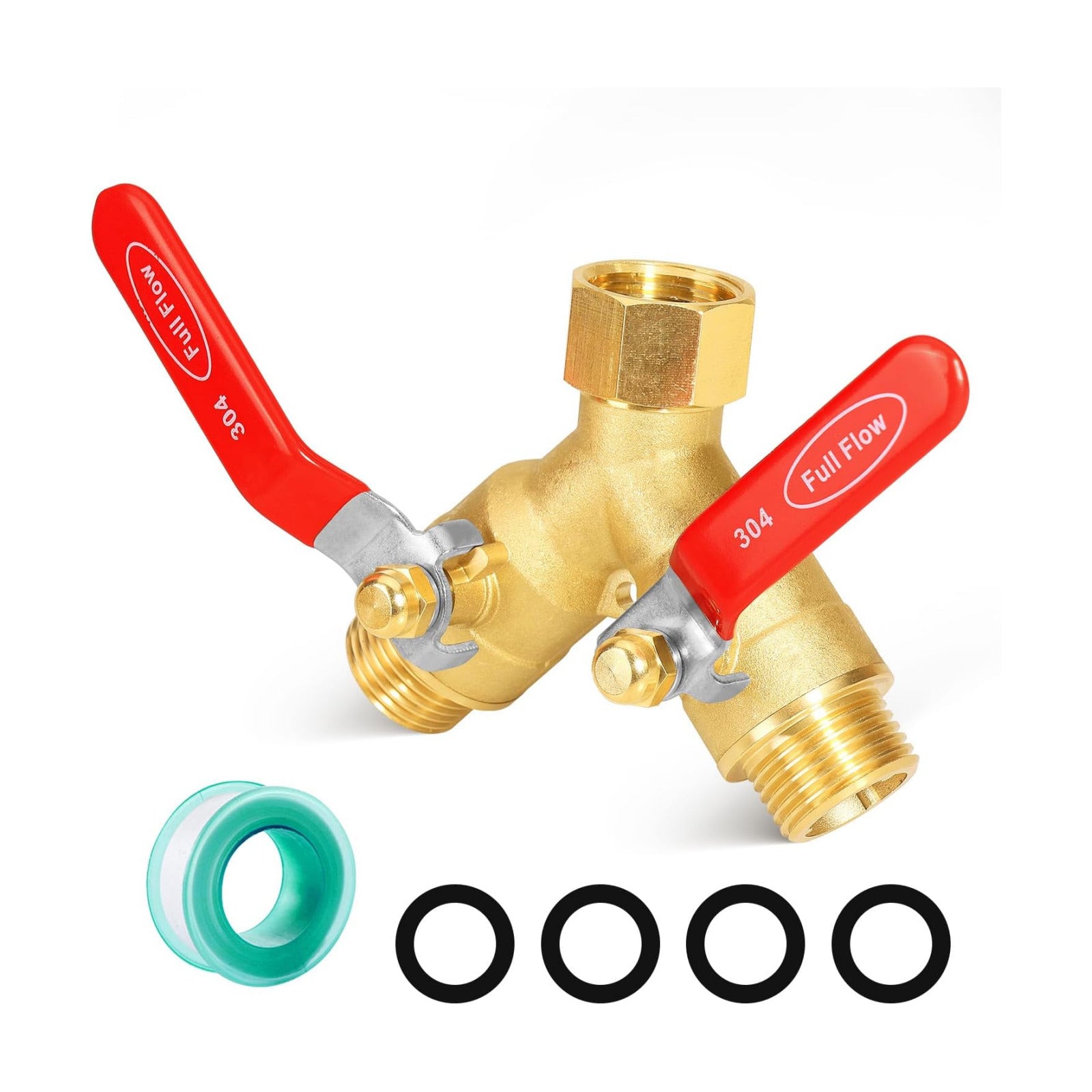 2 Way Hose Splitter Heavy Duty Brass Y Valve Garden Faucet 1 Pack | Full Flow High Pressure Diverter, 3/4 GHT Thread