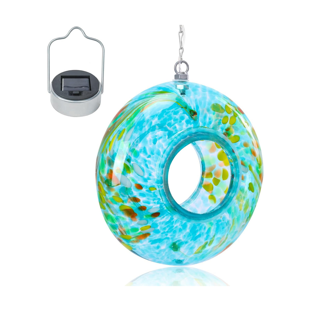 VCUTEKA Glass Bird Feeder, Fly Through Solar Feeders for Garden Decor, Blue