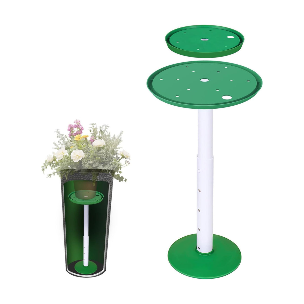 Adjustable Height Planter Inserts for Large Pots, Portable Planter Filler Plant with 11-17" Rise , 6" Base, 8" or 10" Top (Green, shorts)
