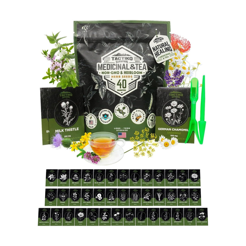 Tactiko Medicinal & Tea Herb Seeds Kit | 40 Varieties | Non-GMO | US Grown