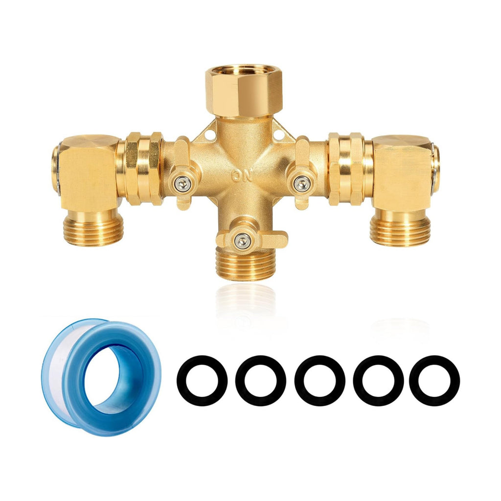 Garden Hose Splitter High Flow Splitter with Swivel elbow Connect Brass Hose Splitter with Shut Off Valves 3 way Hose
