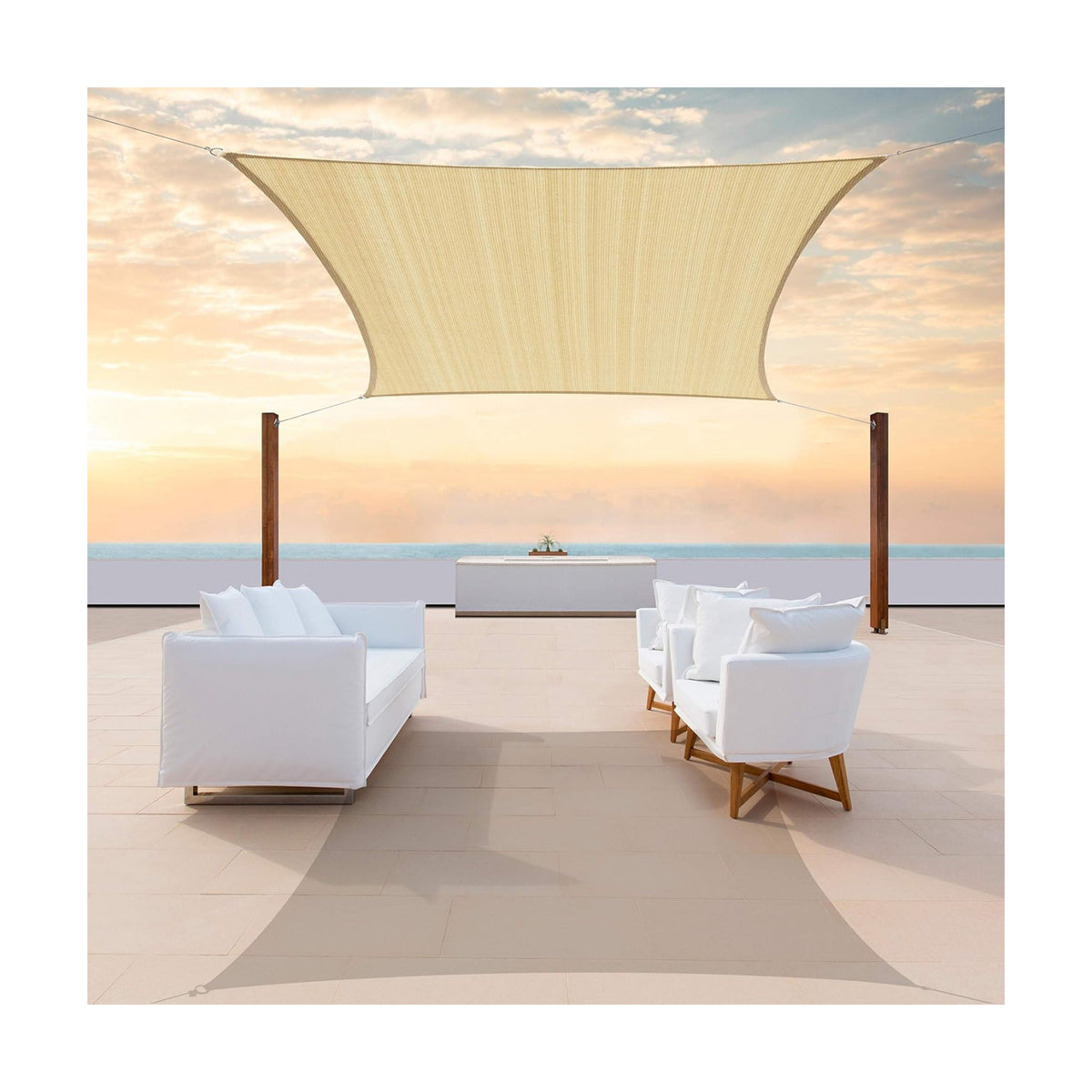 ColourTree 16' x 16' Beige Square Sun Shade Sail Mesh Canopy Fabric Cloth Screen - UV Block Heavy Duty & Commercial