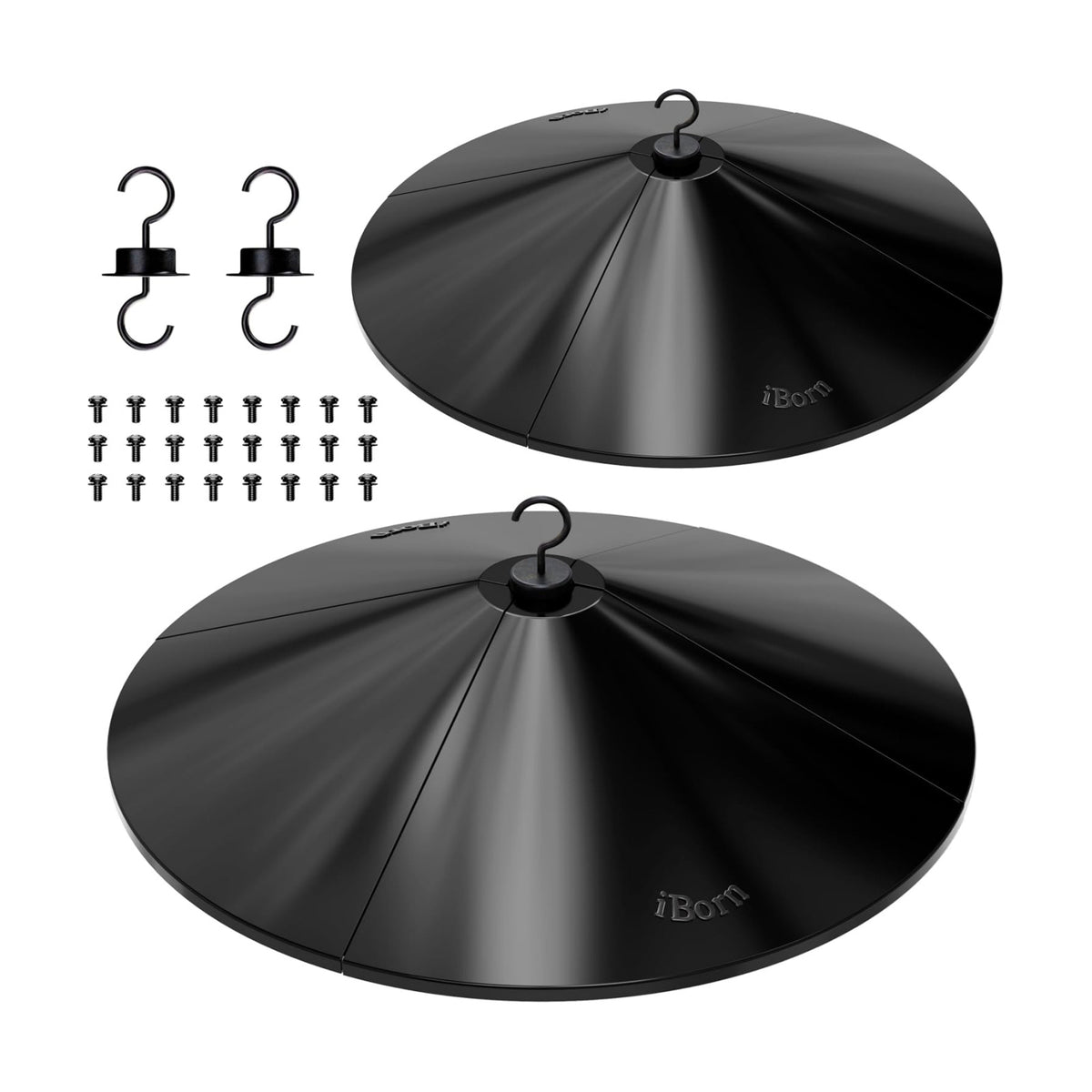 iBorn Bird Feeder Squirrel Guard, Polycarbonate(PC) Oversize Squirrel Baffle Defender for Hanging, Bird Feeder for Outdoors Protector,19.6 Inch,Pack of 2, Black
