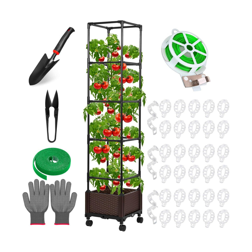 Lezmarket Self Watering Tomato Planter with Trellis for Patio, 55.9" Raised Garden Bed Planter Pot with Trellis, Plant