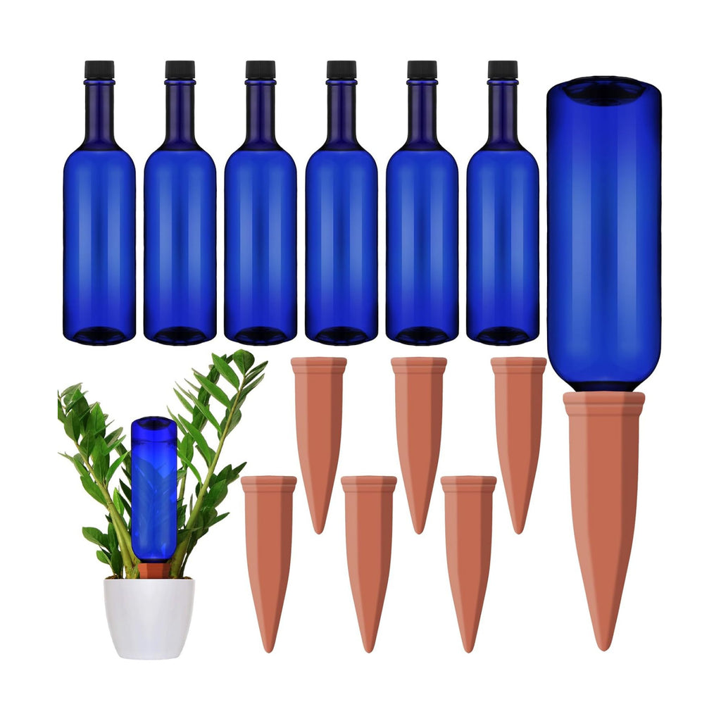 Teenyyou 12 Pcs Watering Spikes for Indoor Plants Include Terracotta Self Watering Spikes Devices and 26 oz Plastic